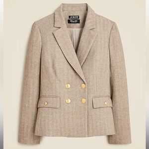 J. Crew Slim-Fit Double-Breasted Blazer Herringbone Tan Italian Wool Size 12